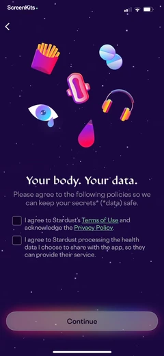Stardust Period Tracker mobile app UI screen 5