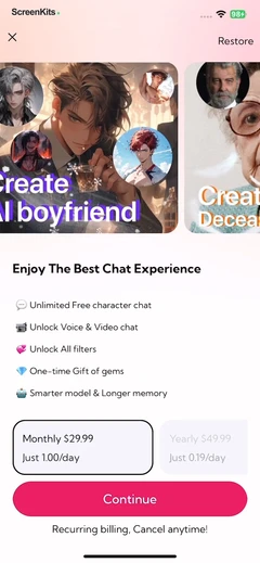 MeetAI Chat with AI Friend paywalls UI screen 11