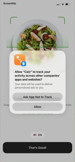 Calz - Calorie Counter AI permissions UI screen 1