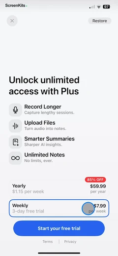 Echo – AI Meeting Note Taker paywalls UI screen 8