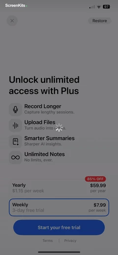 Echo – AI Meeting Note Taker paywalls UI screen 9