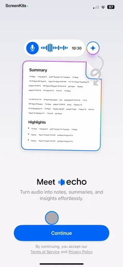 Echo – AI Meeting Note Taker mobile app UI screen 2