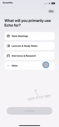 Echo – AI Meeting Note Taker mobile app UI screen 3