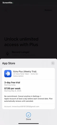 Echo – AI Meeting Note Taker mobile app UI screen 10