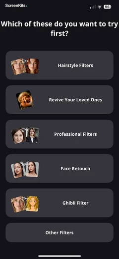 Filterly - AI Photo Enhancer mobile app UI screen 3