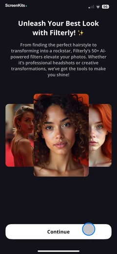 Filterly - AI Photo Enhancer mobile app UI screen 4