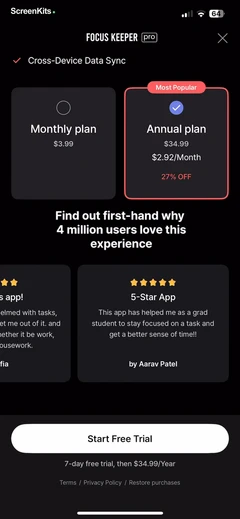 Focus Keeper - Pomodoro Timer paywalls UI screen 12