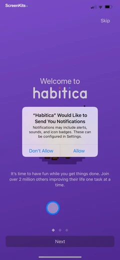 Habitica- Gamified Taskmanager onboarding and permissions UI screen 3