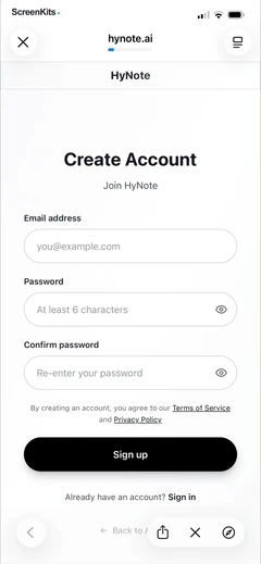 HyNote- AI Note Taker, Summary onboarding and forms UI screen 9