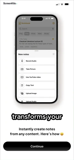 HyNote- AI Note Taker, Summary mobile app UI screen 1