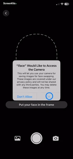iface- Face Swap & Deep Fake permissions UI screen 3