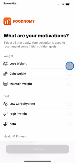 Nutrition Tracker- Foodnoms mobile app UI screen 4