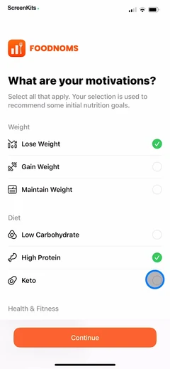 Nutrition Tracker- Foodnoms mobile app UI screen 5