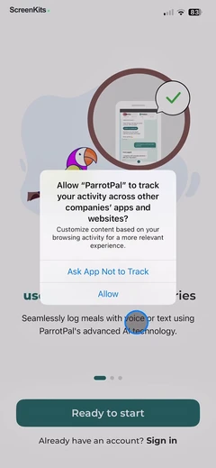ParrotPal- Calorie Tracker permissions UI screen 1