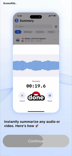 Summary - AI Note Taker mobile app UI screen 9