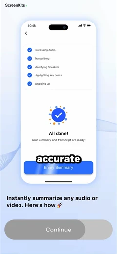 Summary - AI Note Taker mobile app UI screen 11