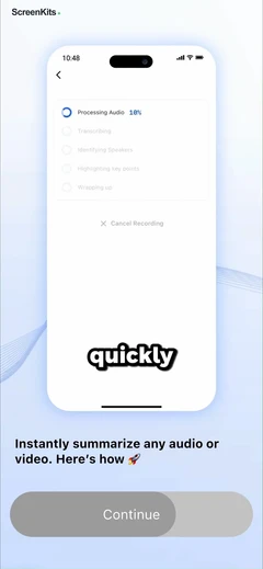 Summary - AI Note Taker mobile app UI screen 10