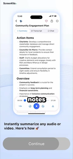 Summary - AI Note Taker mobile app UI screen 12