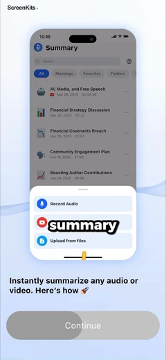 Summary - AI Note Taker mobile app UI screen 8
