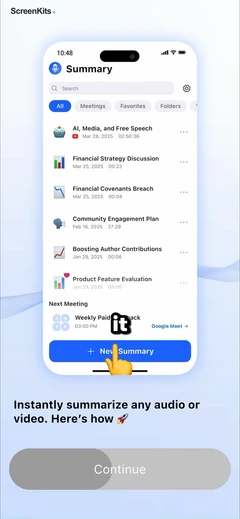 Summary - AI Note Taker mobile app UI screen 7