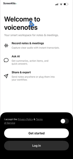 Voicenotes AI Notes & Meetings onboarding UI screen 1
