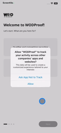 WODProof- WOD Recorder & Timer onboarding and permissions UI screen 6