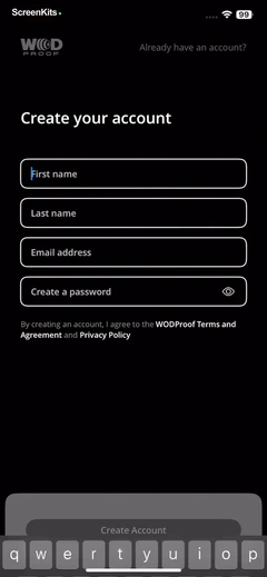 WODProof- WOD Recorder & Timer onboarding and forms UI screen 4
